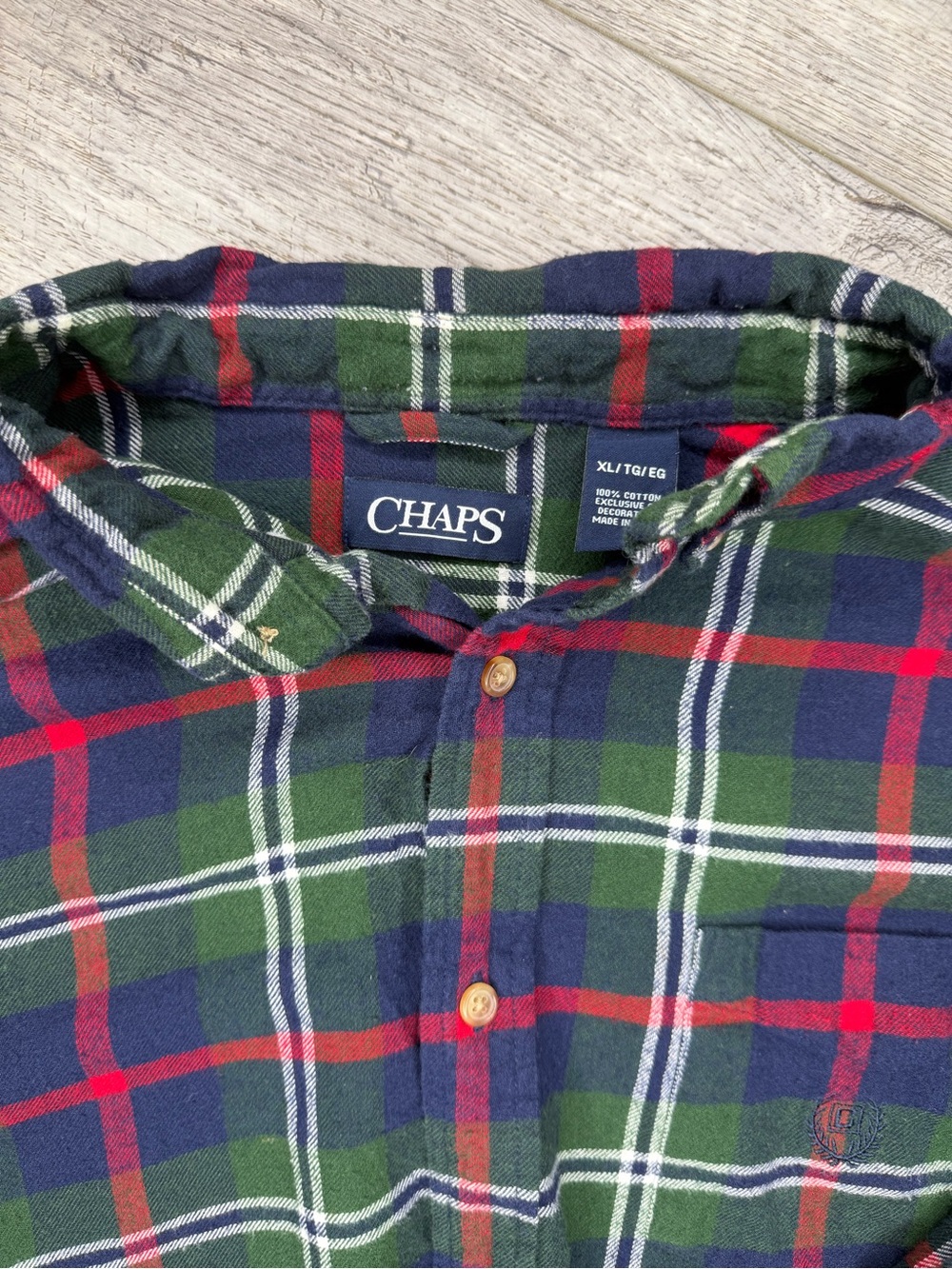 Chaps Men's Green, Navy & Red Plaid Button-Down Shirt - Picture 2 of 4